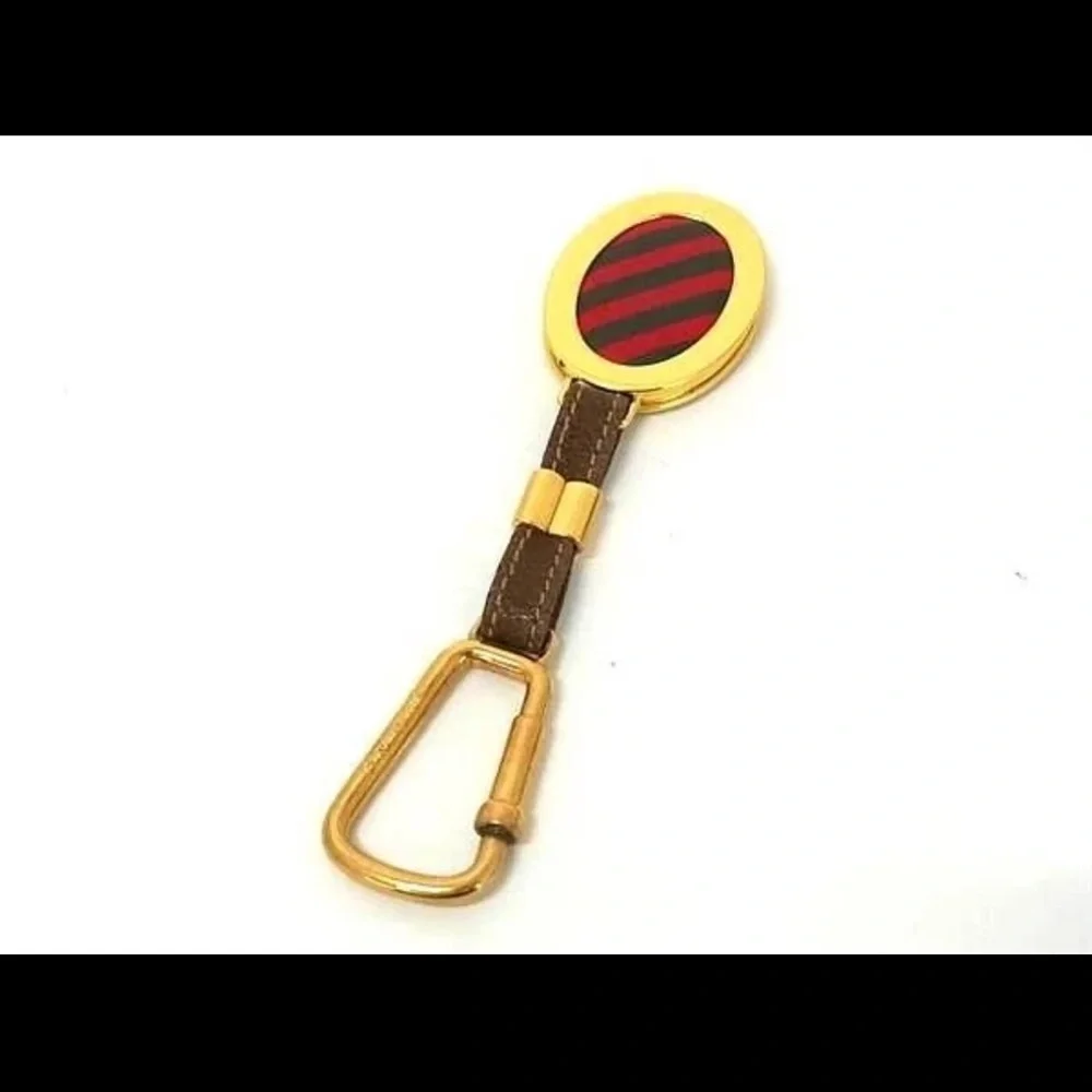 GUCCI Sherry Line Interlocking G Leather Key Ring Bag Charm Gold Brown